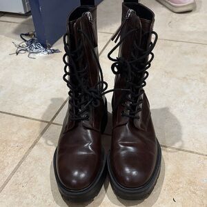 ZARA Brown Lace-Up Combat Boots